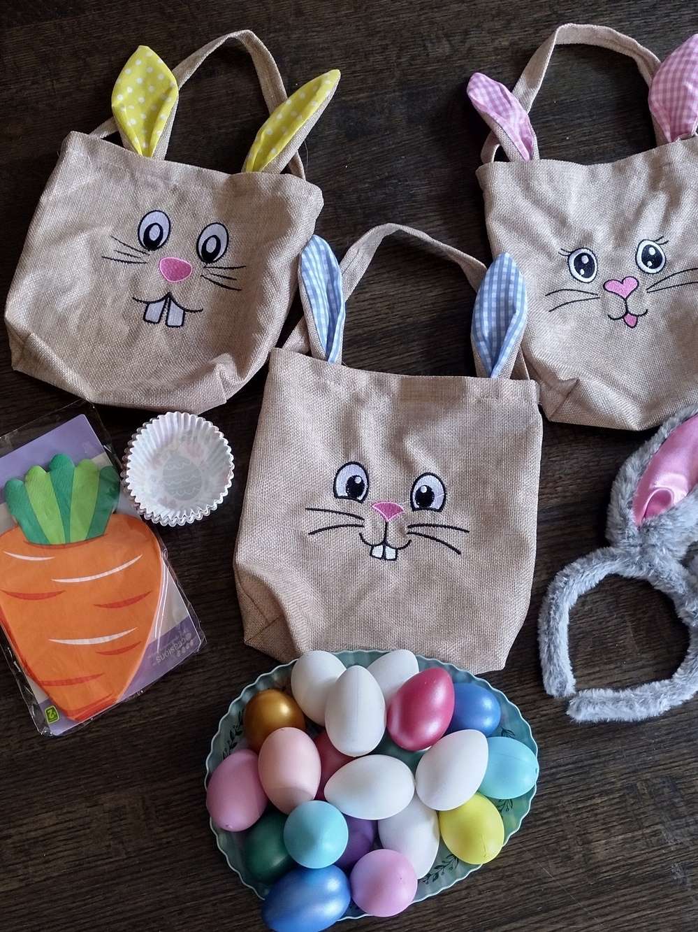 Kids Bunny Tote Bags Plush Ears Multicolored Eggs Easter Set